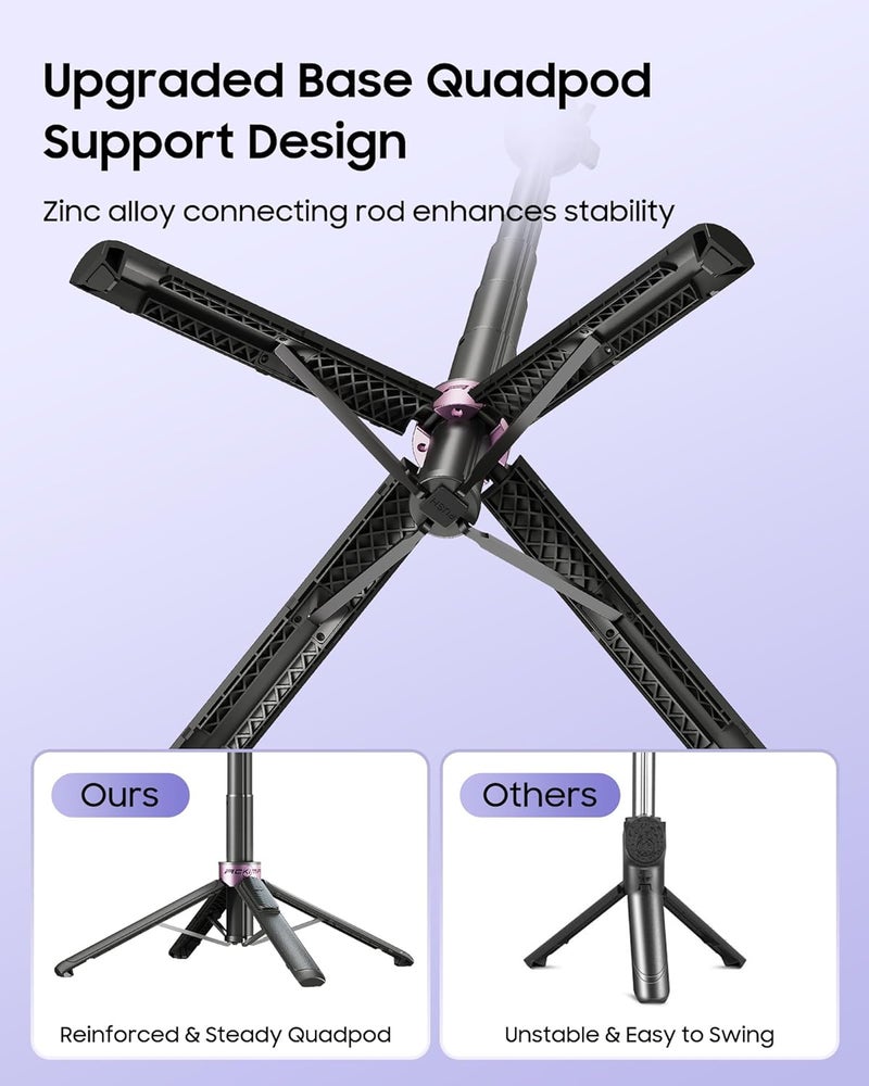 Aklima 53'' Selfie Stick Tripod with Light, Enhanced 4-Leg Cell Phone Stand Camera Tripod with Rechargeable Wireless Remote & 2 Fill Light, Portable Selfie Stick Travel Essentials for iPhone Android - Image 4
